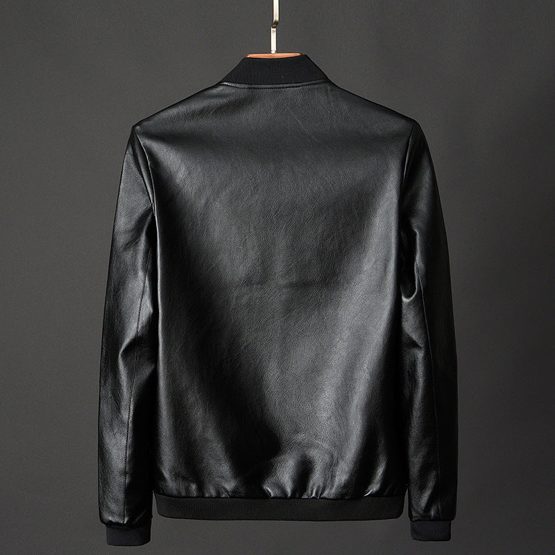Carson - Men's Zip-Front Leather Bomber Jacket with Ribbed Cuffs