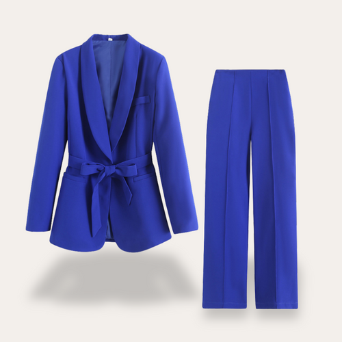 Cassandra - Women's Tie-Waist Blazer and Wide-Leg Trousers Set