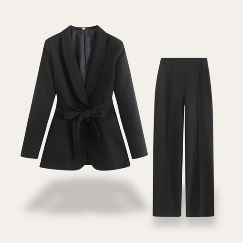 Cassandra - Women's Tie-Waist Blazer and Wide-Leg Trousers Set