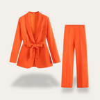 Cassandra - Women's Tie-Waist Blazer and Wide-Leg Trousers Set