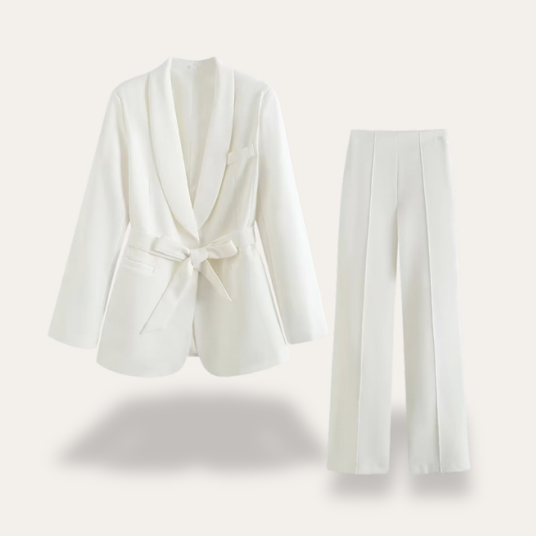 Cassandra - Women's Tie-Waist Blazer and Wide-Leg Trousers Set