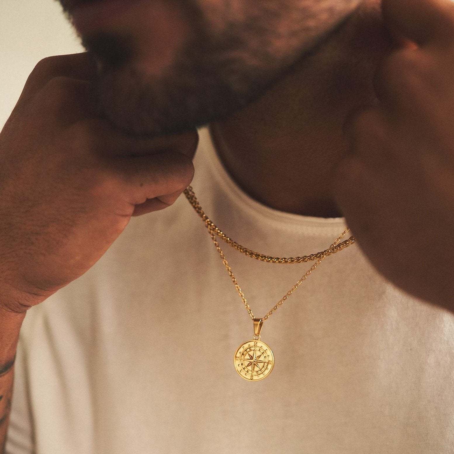 Cassian - Men's Nautical Compass Pendant Necklace