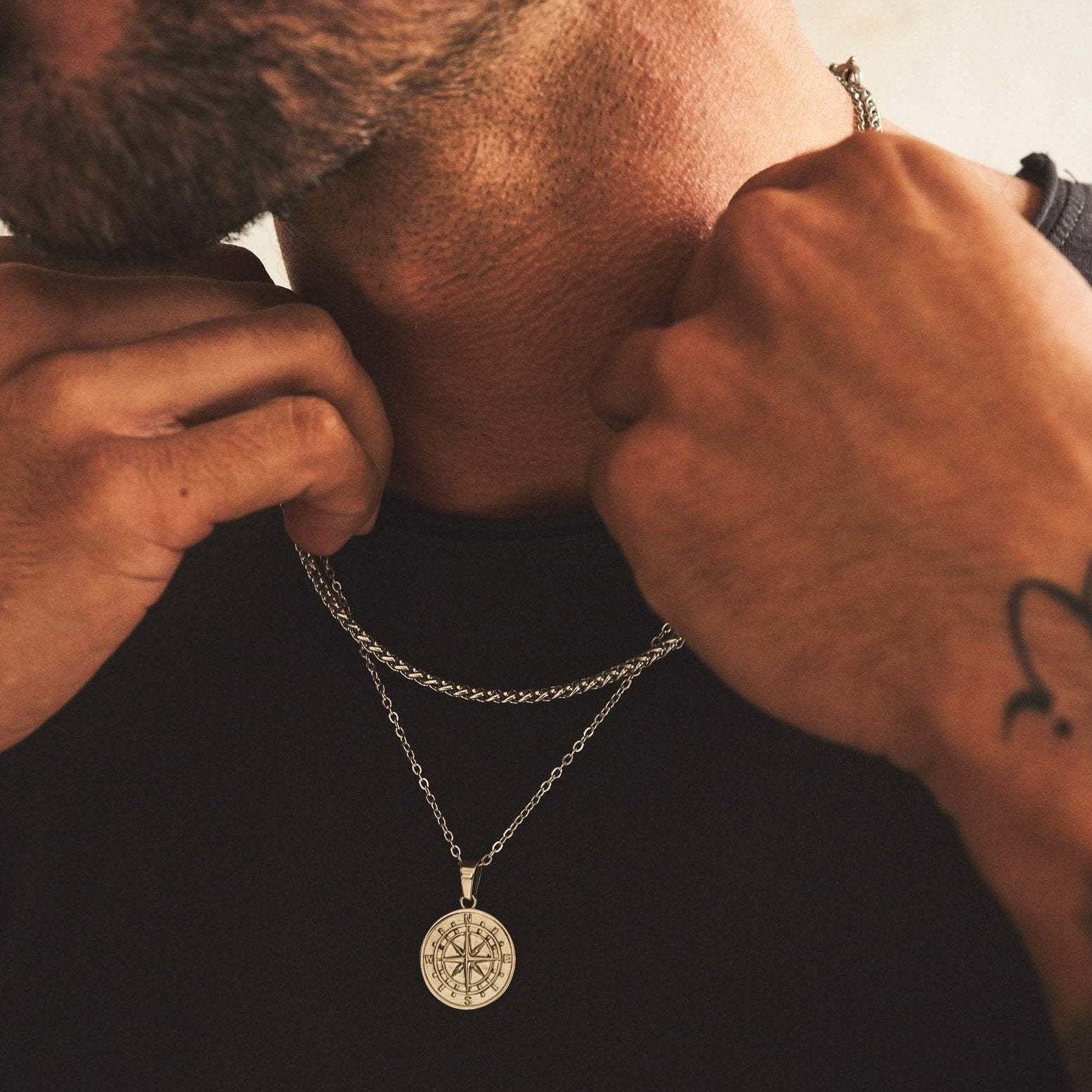 Cassian - Men's Nautical Compass Pendant Necklace