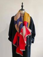 Cecilia - Women's Cashmere Oversized Scarf with Curved Geometric Pattern