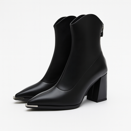 Cecilia - Women's Metal Toe Cap Block Heel Ankle Boots