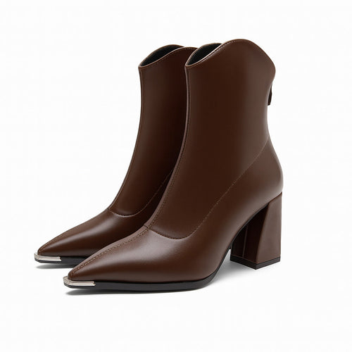 Cecilia - Women's Metal Toe Cap Block Heel Ankle Boots