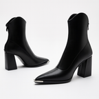 Cecilia - Women's Metal Toe Cap Block Heel Ankle Boots
