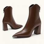 Cecilia - Women's Metal Toe Cap Block Heel Ankle Boots