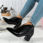 Cecilia - Women's Textured Ankle Boots with Pointed Toe and Block Heel