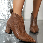 Cecilia - Women's Textured Ankle Boots with Pointed Toe and Block Heel