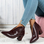 Cecilia - Women's Textured Ankle Boots with Pointed Toe and Block Heel
