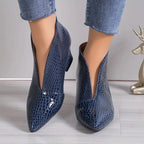 Cecilia - Women's Textured Ankle Boots with Pointed Toe and Block Heel