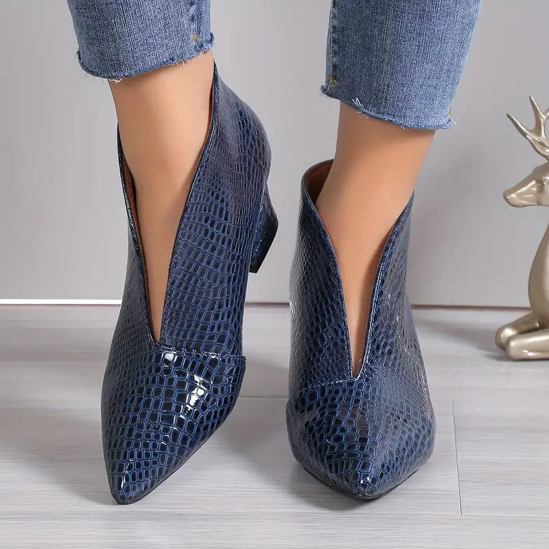 Cecilia - Women's Textured Ankle Boots with Pointed Toe and Block Heel