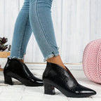 Cecilia - Women's Textured Ankle Boots with Pointed Toe and Block Heel