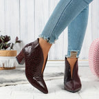 Cecilia - Women's Textured Ankle Boots with Pointed Toe and Block Heel