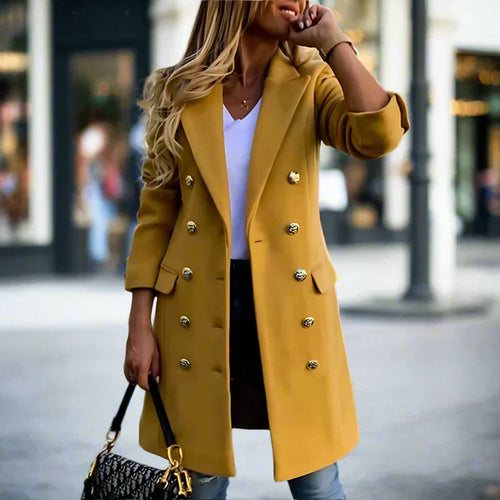 Celeste - Women's Double-Breasted Wool Coat with Metal Button Detail