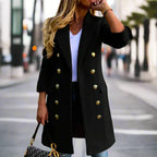 Celeste - Women's Double-Breasted Wool Coat with Metal Button Detail