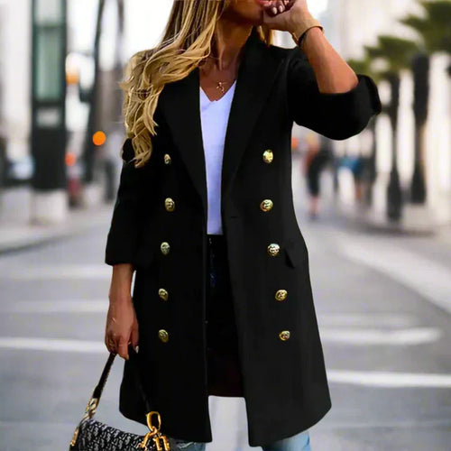 Celeste - Women's Double-Breasted Wool Coat with Metal Button Detail