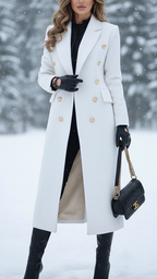 Celeste - Women's Peak Lapel Longline Coat with Gold Buttons