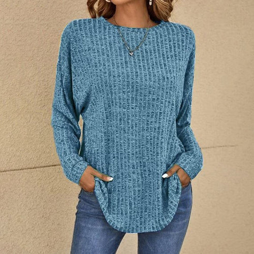 Celeste - Women's Ribbed Long-Sleeve Top with Curved Hem