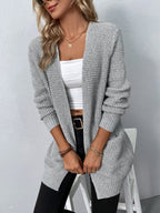 Celina - Women's Waffle-Knit Cardigan with Extended Sleeves