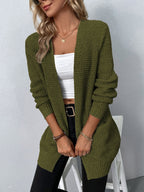 Celina - Women's Waffle-Knit Cardigan with Extended Sleeves