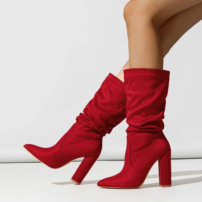 Constance - Women's Gathered Block-Heel Boots