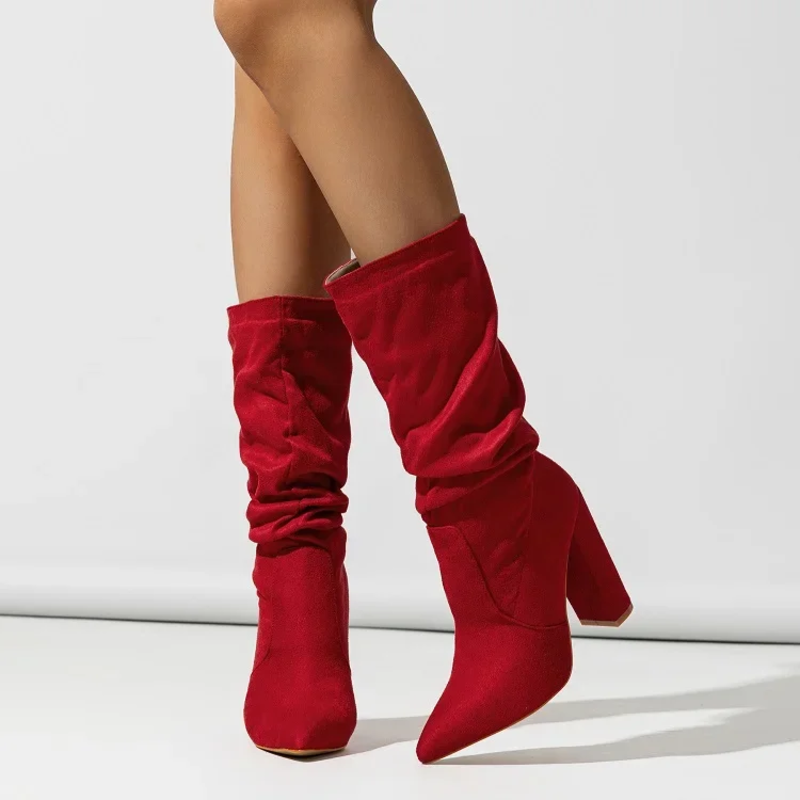 Constance - Women's Gathered Block-Heel Boots