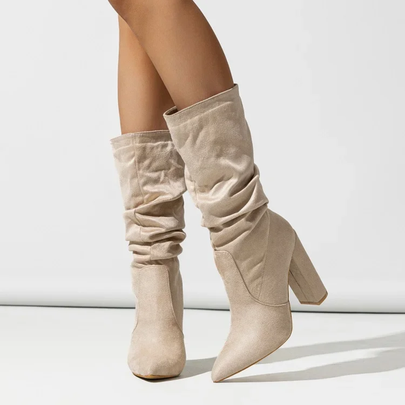 Constance - Women's Gathered Block-Heel Boots