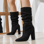 Constance - Women's Gathered Block-Heel Boots