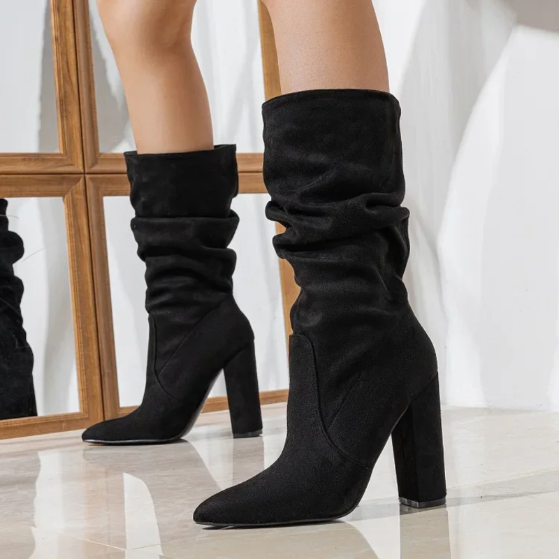 Constance - Women's Gathered Block-Heel Boots
