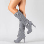 Cordelia - Women's Gathered Buckle Knee-High Heels