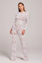 Cordelia - Women's Lace Long-Sleeve Jumpsuit with Studded Waist