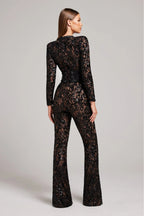 Cordelia - Women's Lace Long-Sleeve Jumpsuit with Studded Waist