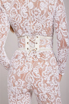 Cordelia - Women's Lace Long-Sleeve Jumpsuit with Studded Waist