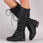 Cordula - Women's Lace-Up Knee-High Boots with Buckle Straps