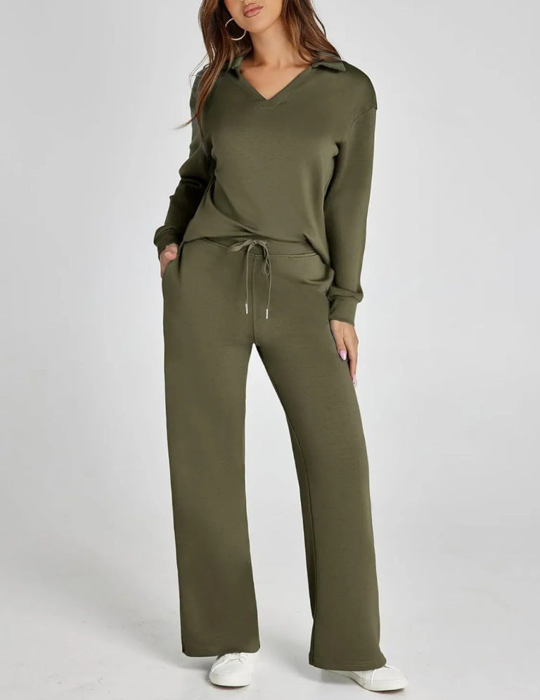 Diana - Women's Collared Quarter-Zip Pullover & Wide-Leg Joggers Set