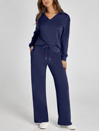 Diana - Women's Collared Quarter-Zip Pullover & Wide-Leg Joggers Set