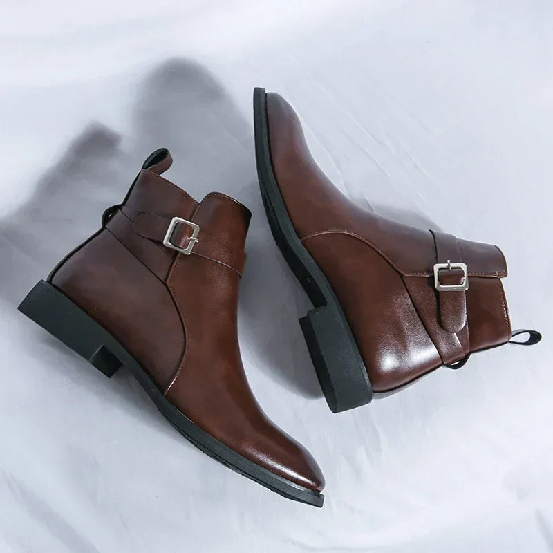 Dorian - Men's Buckle-Strap Chelsea Boots with Block Heel