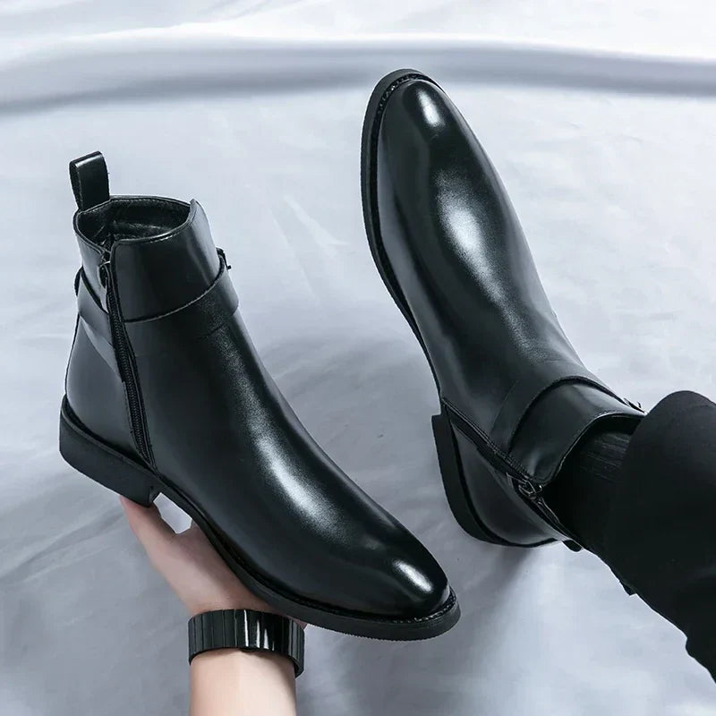 Dorian - Men's Buckle-Strap Chelsea Boots with Block Heel