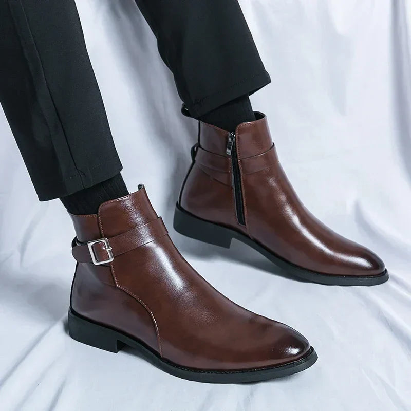 Dorian - Men's Buckle-Strap Chelsea Boots with Block Heel