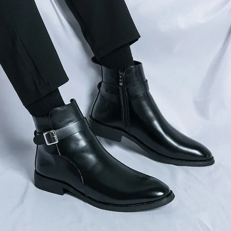 Dorian - Men's Buckle-Strap Chelsea Boots with Block Heel