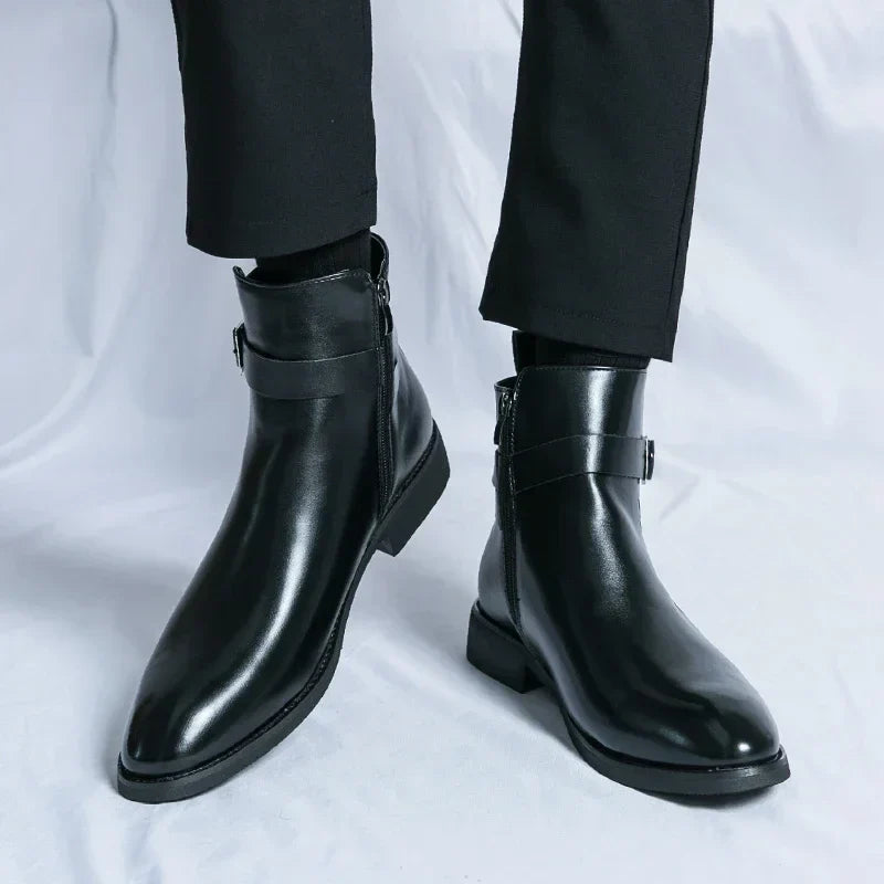 Dorian - Men's Buckle-Strap Chelsea Boots with Block Heel