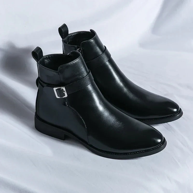 Dorian - Men's Buckle-Strap Chelsea Boots with Block Heel