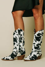 Dorothea - Women's Cowhide-Print Western Boots with Buckle Straps