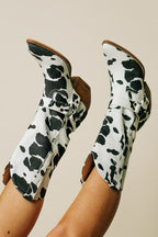 Dorothea - Women's Cowhide-Print Western Boots with Buckle Straps