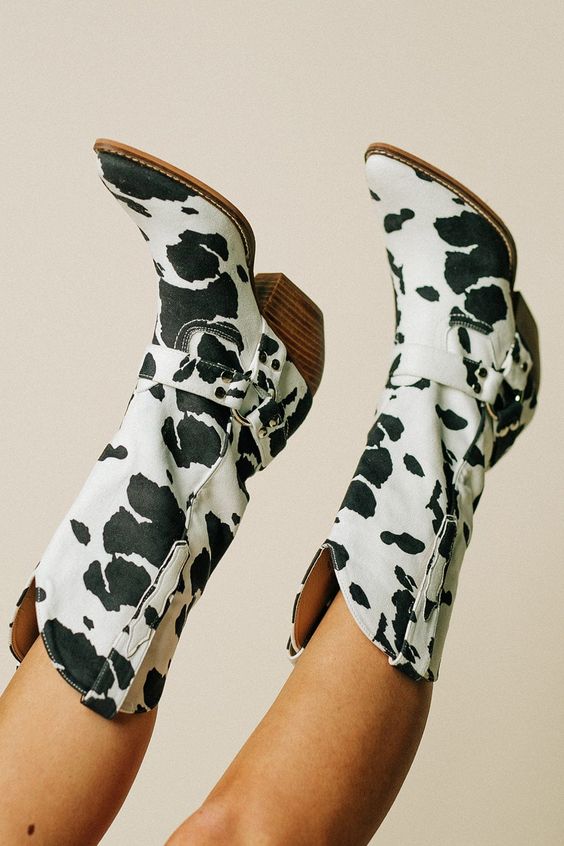 Dorothea - Women's Cowhide-Print Western Boots with Buckle Straps
