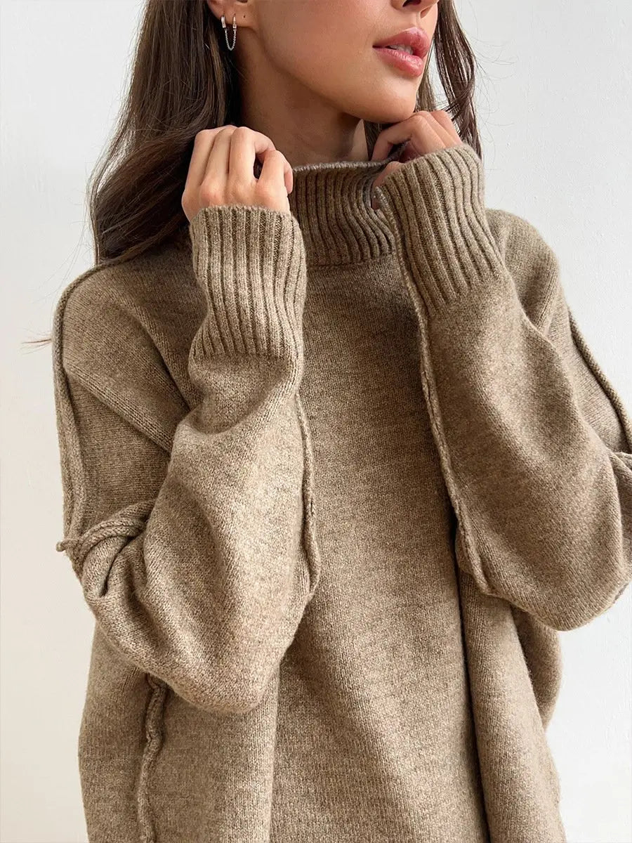 Elise - Women's Turtleneck Knit Sweater & Wide-Leg Pants Set
