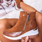 Estelle - Women's Wedge Ankle Boots with Croc-Embossed Toe