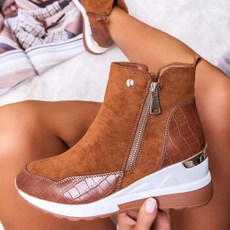 Estelle - Women's Wedge Ankle Boots with Croc-Embossed Toe